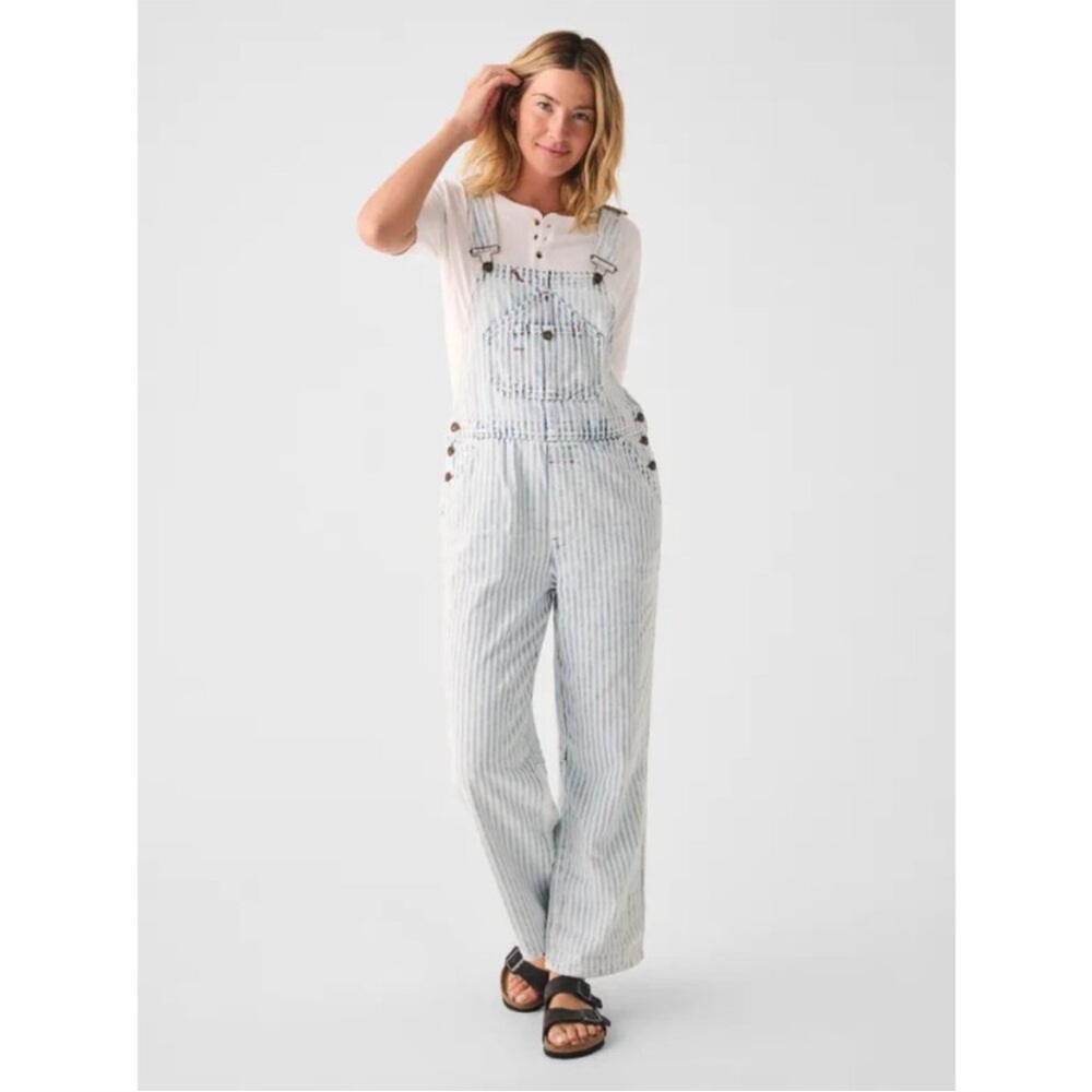 Faherty Topsail Classic Railroad Stripes Bib a cotton Blend Bib Overalls